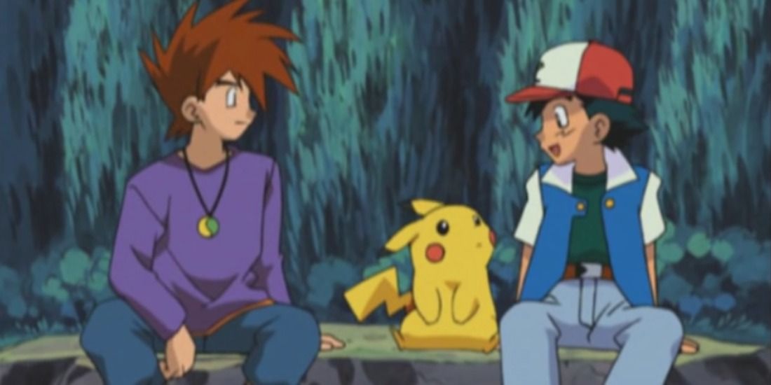 Gary and Ash having a healthy conversation from the Pokemon anime