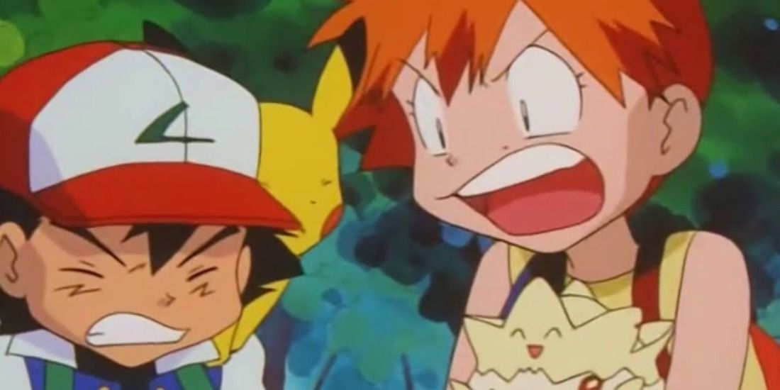 Misty and Togepi yelling at Ash in the Pokemon anime