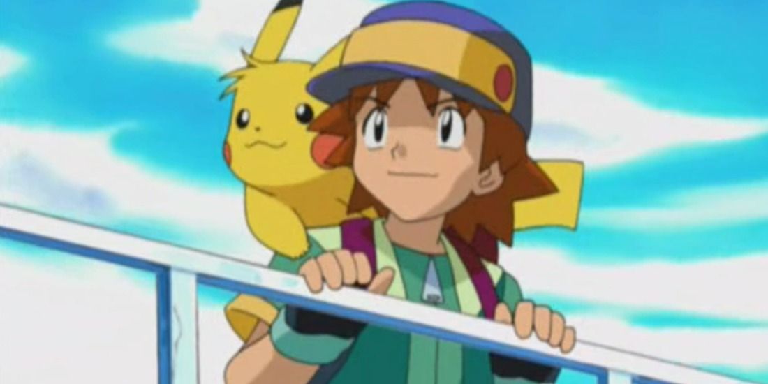 Ritchie riding a boat with Sparky from the Pokemon anime