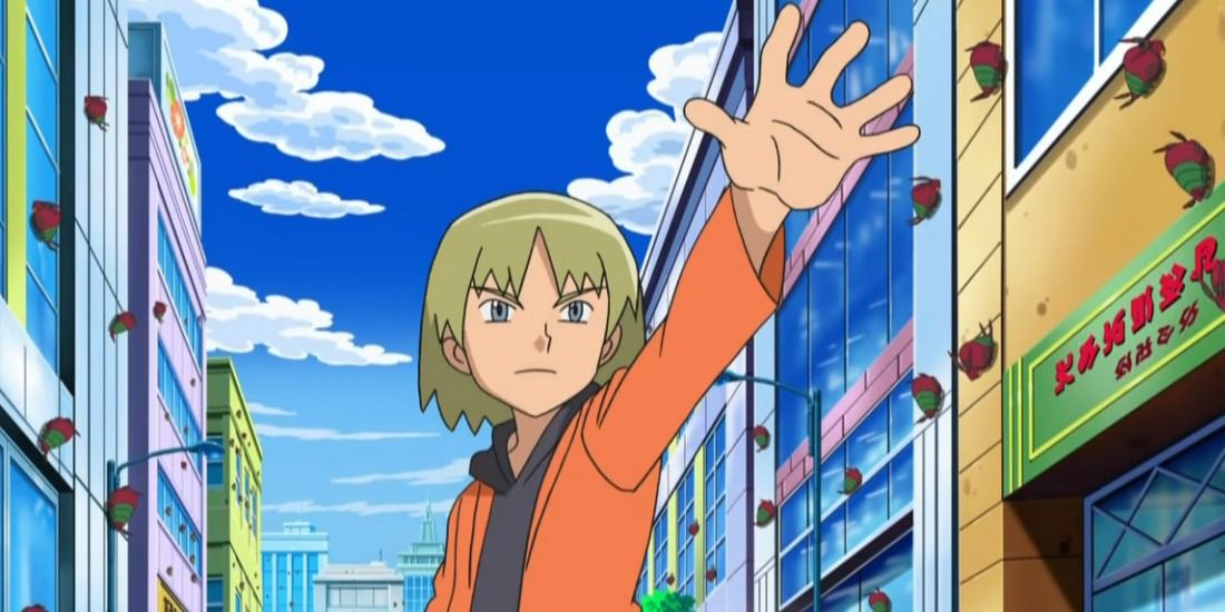 Ash's rival Trip in a street from the Pokemon anime