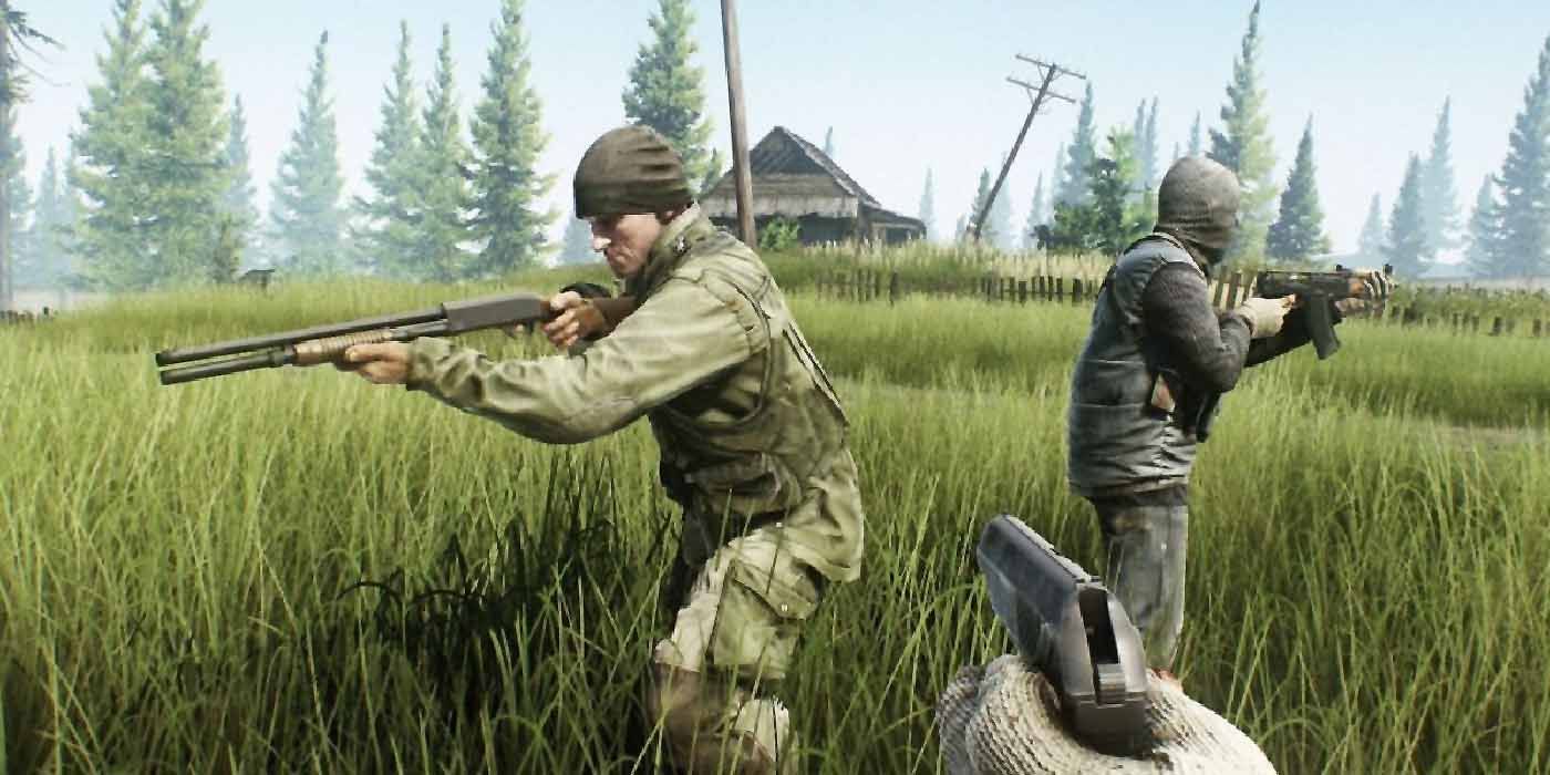 Escape from Tarkov for the PC. Three soldiers in a field.