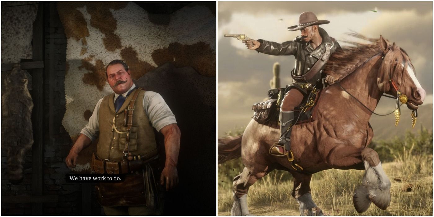 Red Dead Online Trinkets Collage Gus MacMillan And Shooting From Horse