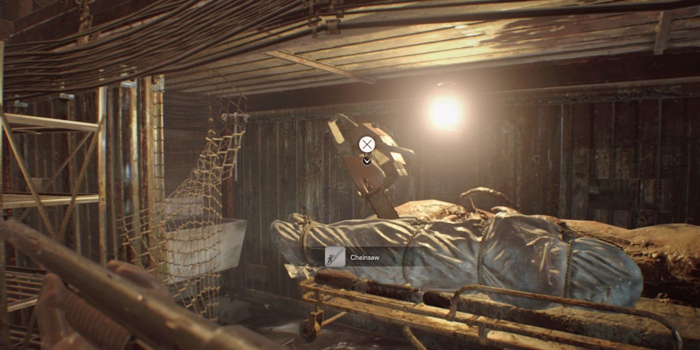 Resident Evil 7 Screenshot Of Chainsaw For Jack Battle in Morgue