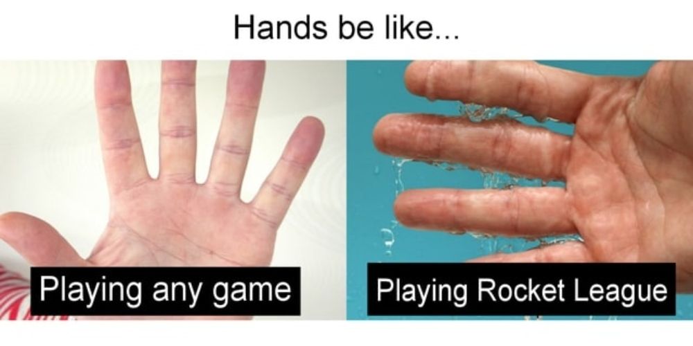 A meme about getting sweaty hands in Rocket League