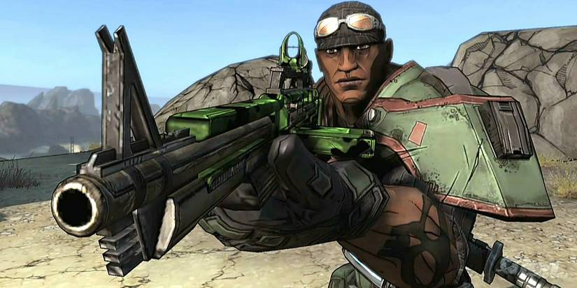 Roland aiming a rifle in Borderlands.