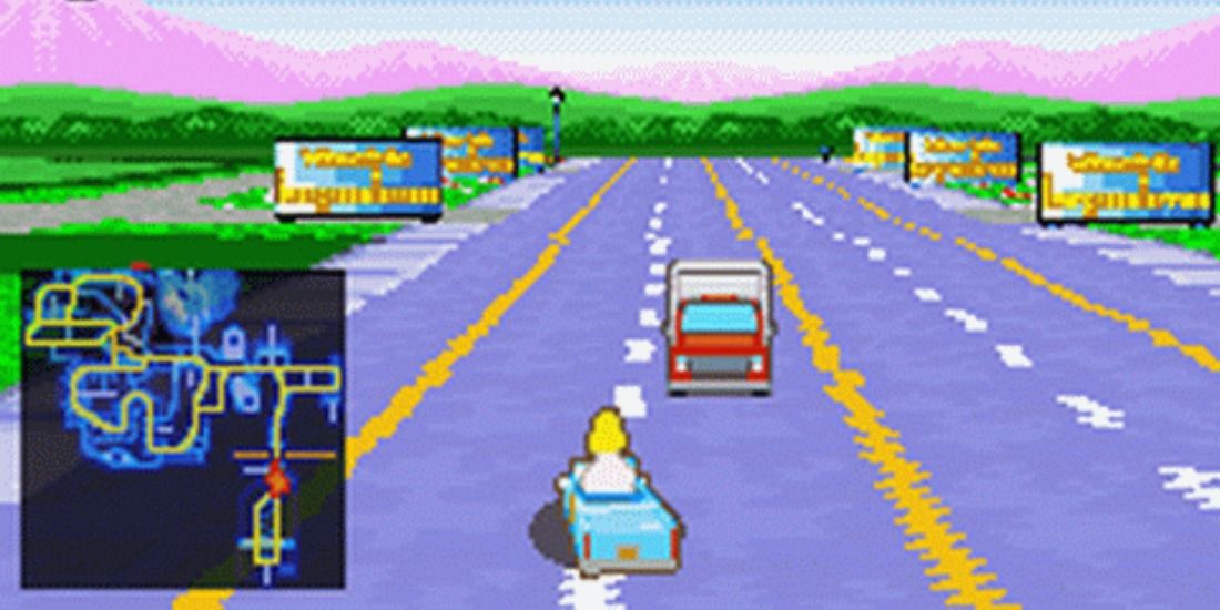 The giant roads of Simpsons Road Rage on the Game Boy Advance