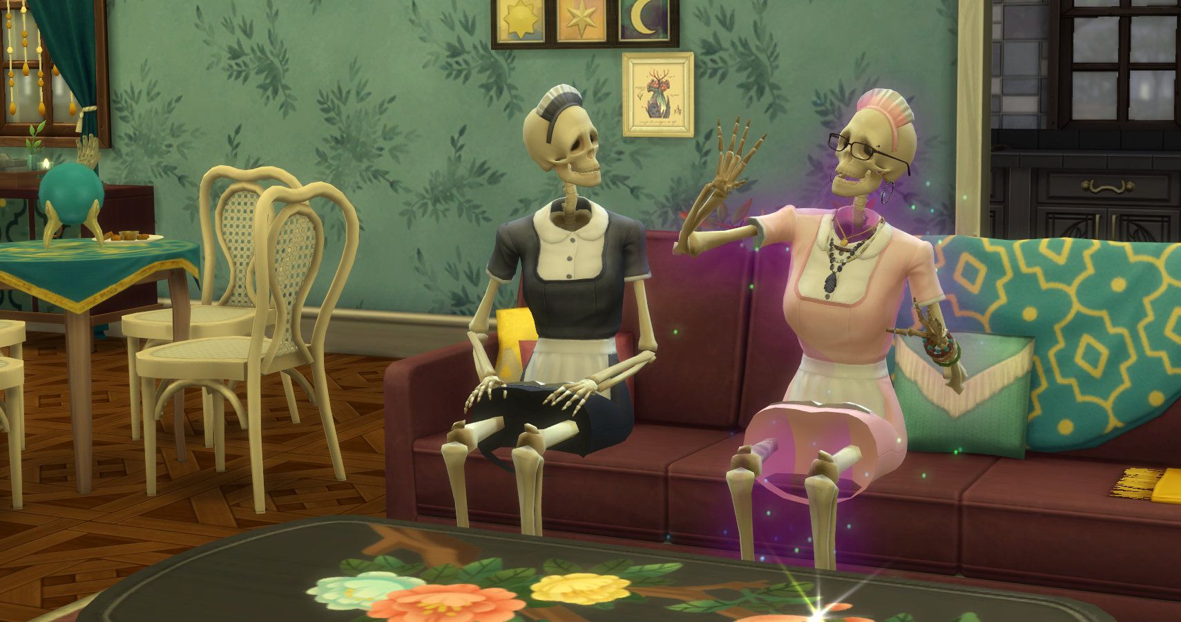 Two Bonehilda's just chilling on a sofa.