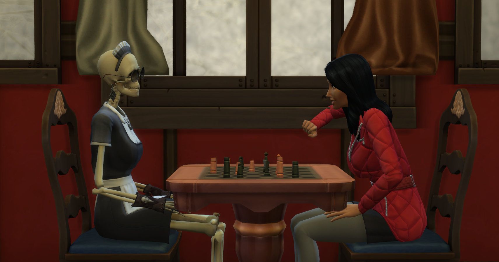 Bella Goth playing chess with Bonehilda