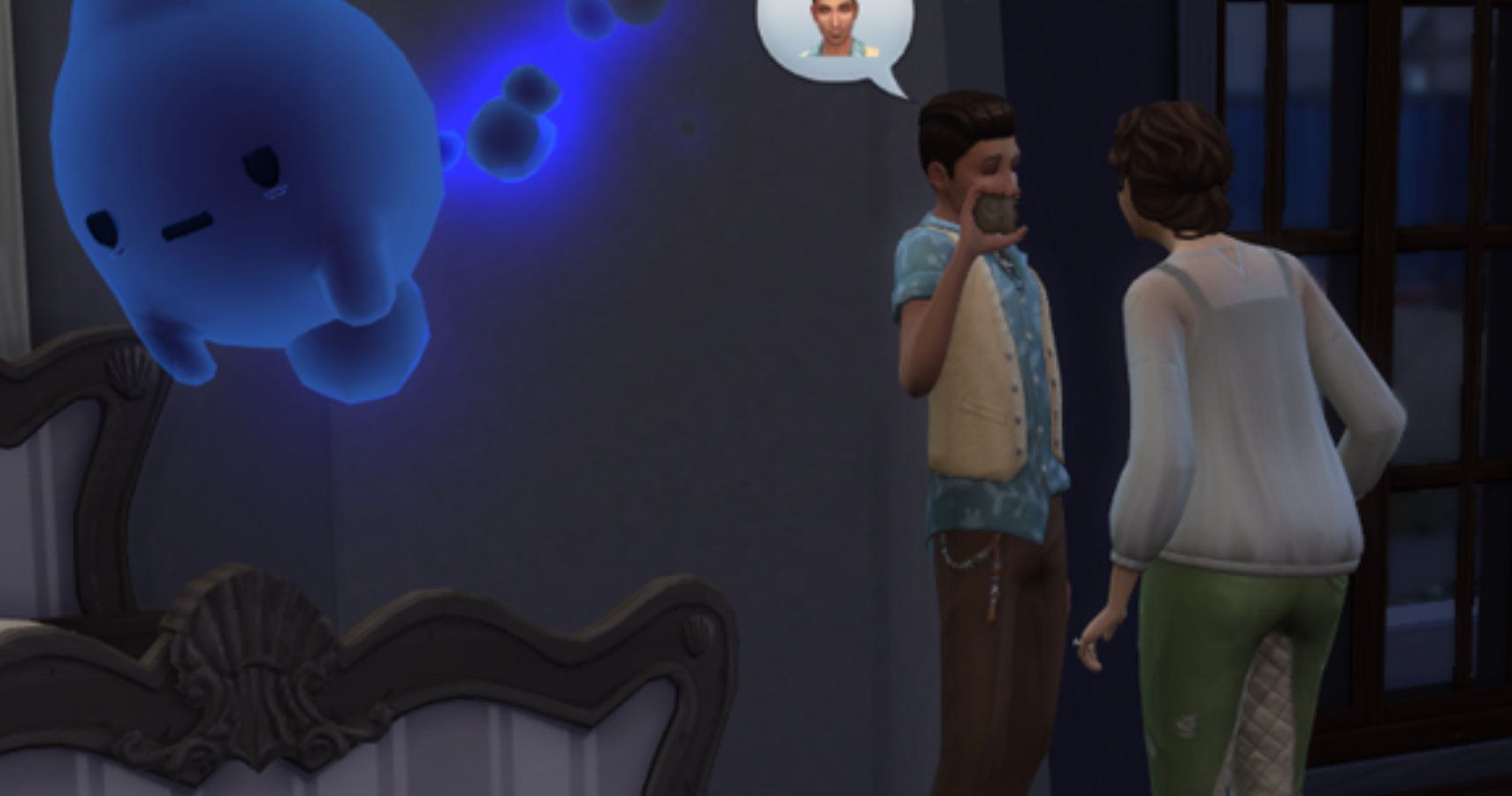 A Sim flashing their paranormal investigator license.