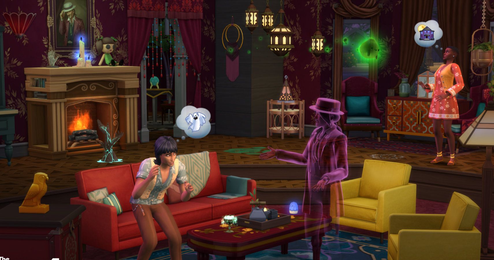 paranormal lounge with ghosts and sims in