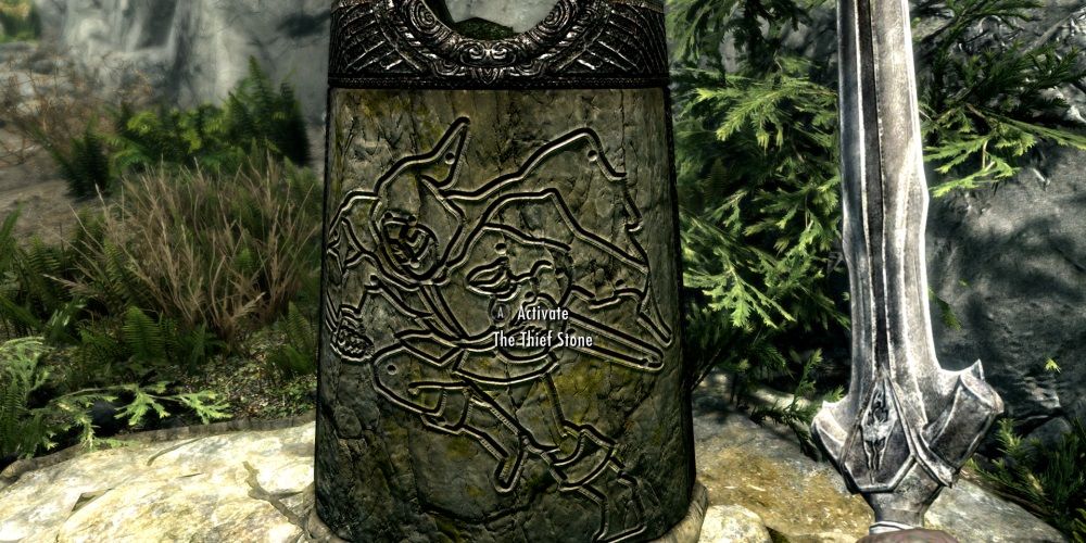 Skyrim: The Player Activating The Thief Guardian Stone