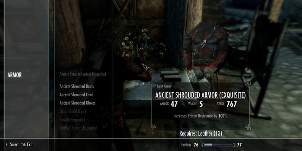 Skyrim Ancient Shrouded Armor In Equipment Menu