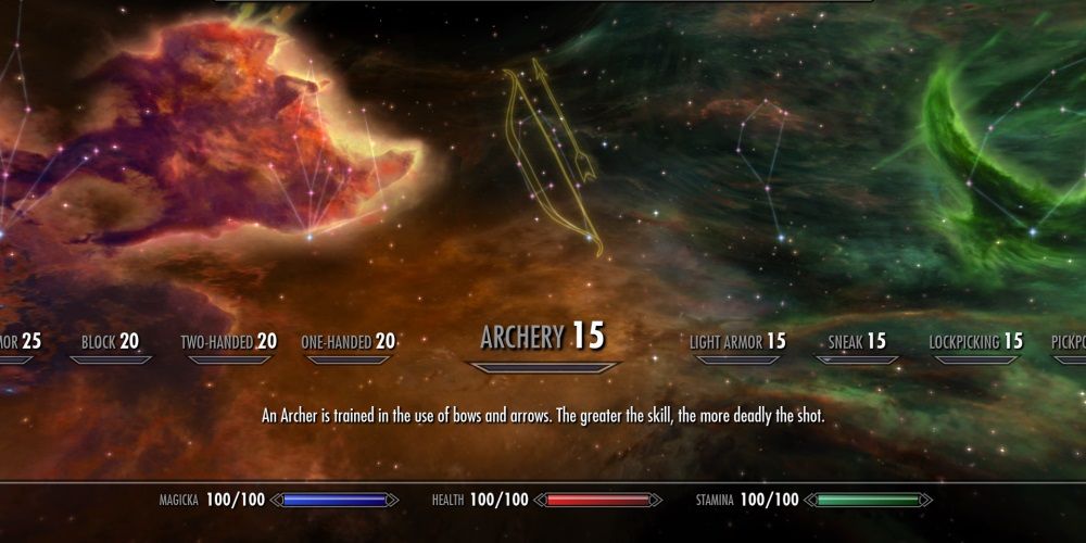Skyrim: an image of the Archery Perk In the Skill Screen