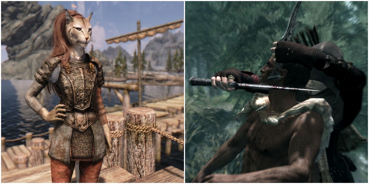 Skyrim Assassin Collage Slitting Throat And Khajiit