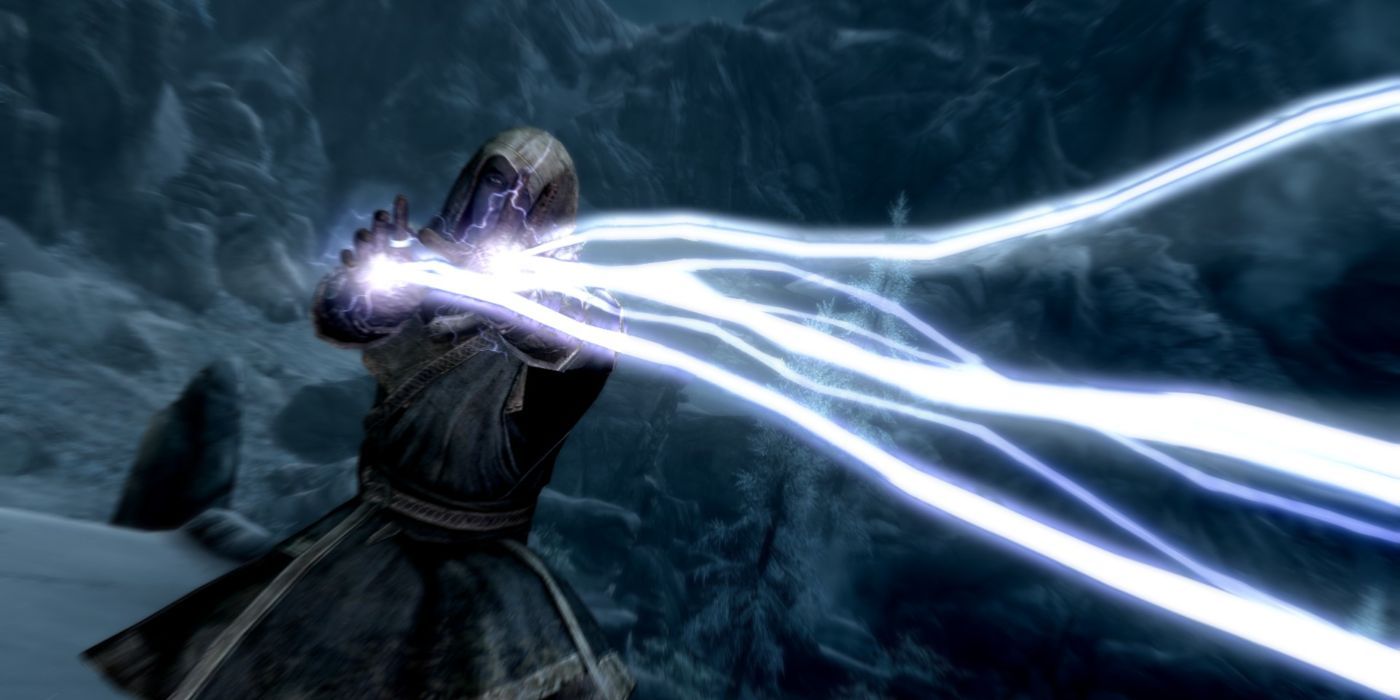 Skyrim mage in combat using spell