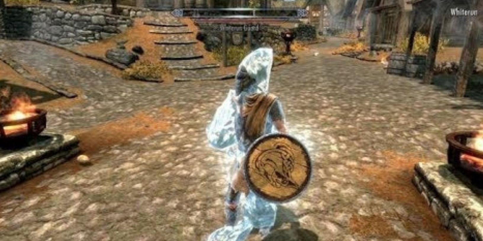 A guard from Skyrim encased in ice