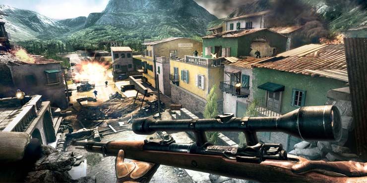 Sniper Elite Vr looking for targets on roof top