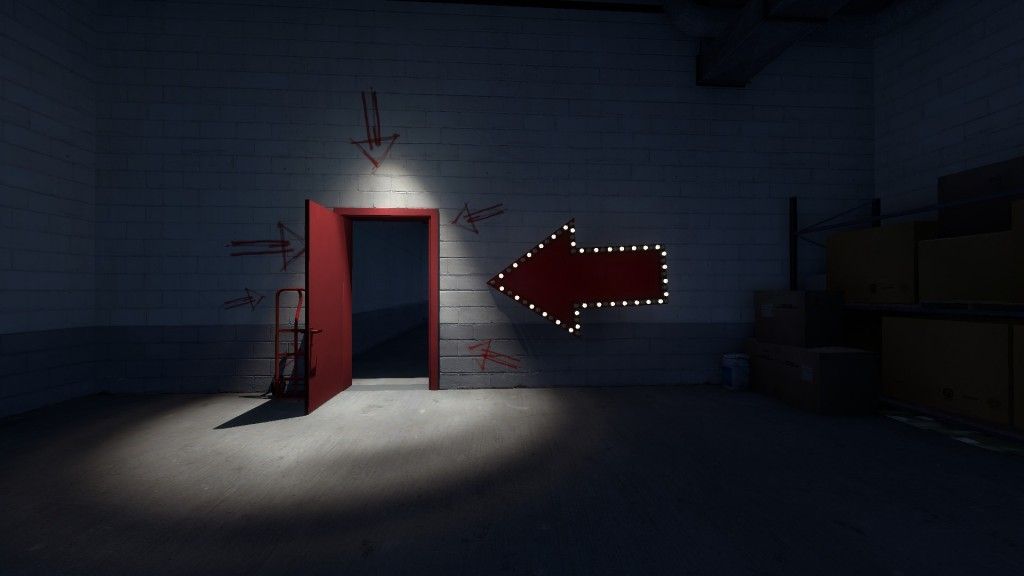 The Stanley Parable door with arrows