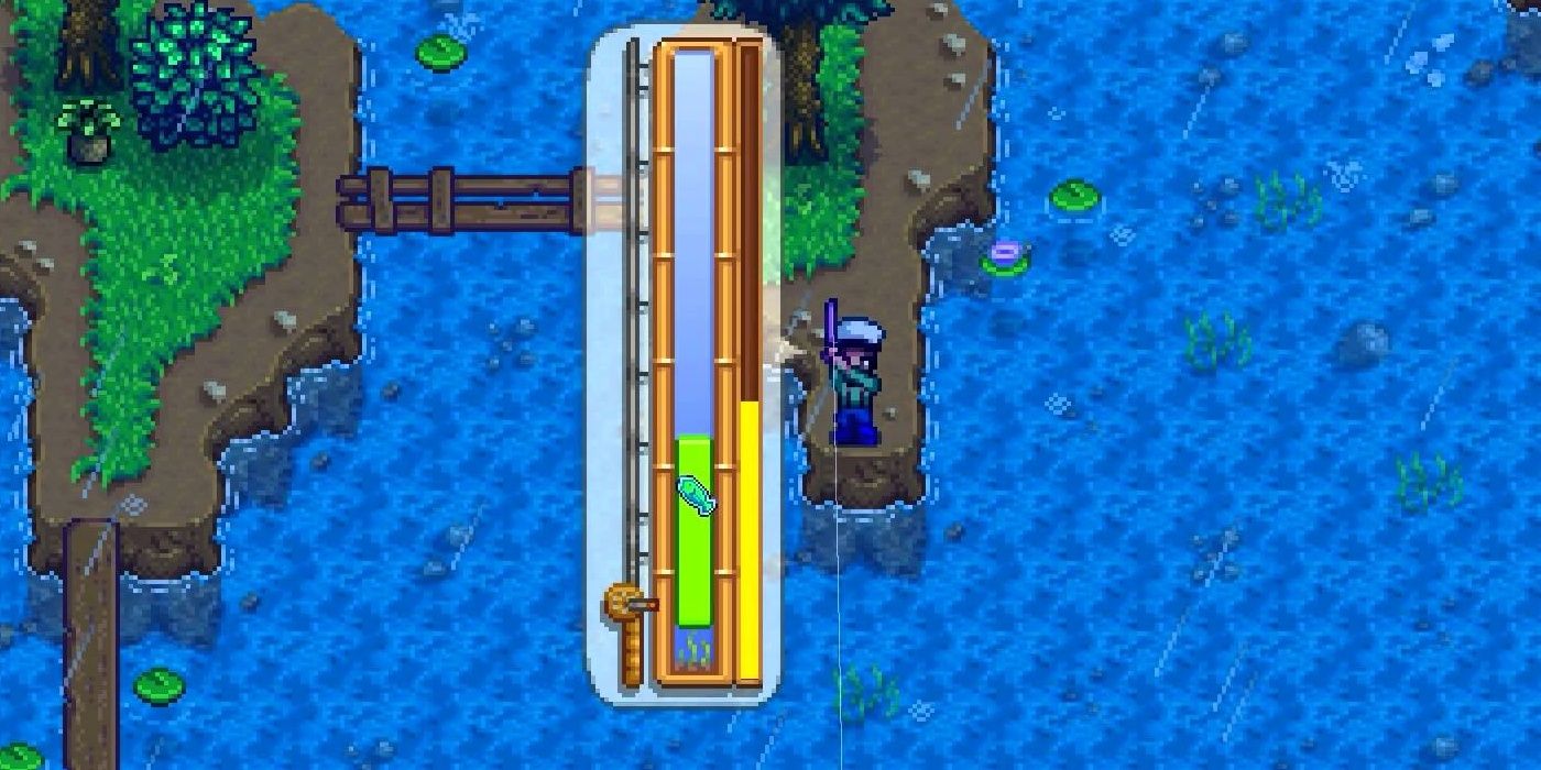 Stardew Valley Player Fishing At Night  In The Mountain Lake
