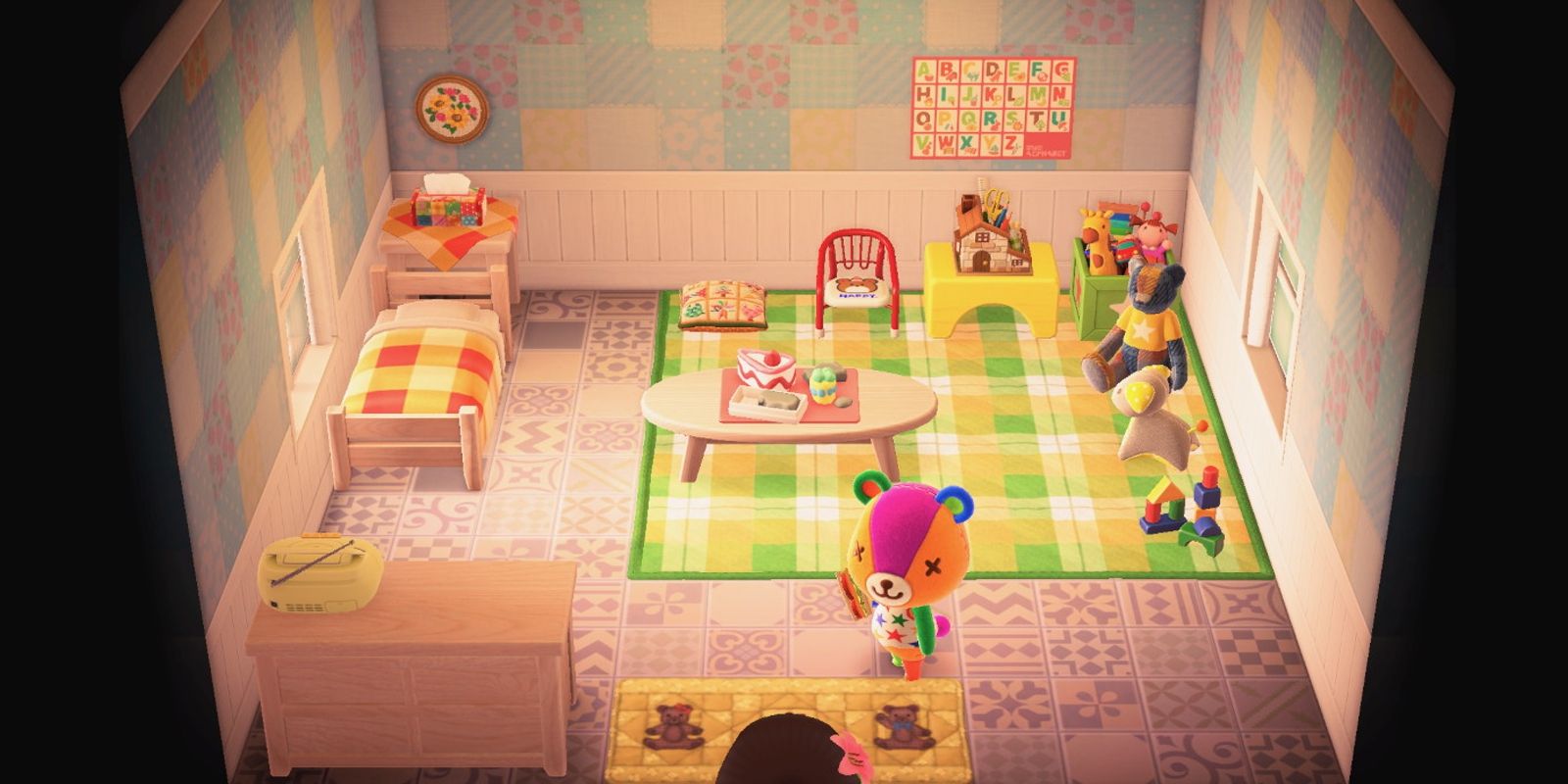 Stitches in his house in Animal Crossing New Horizons