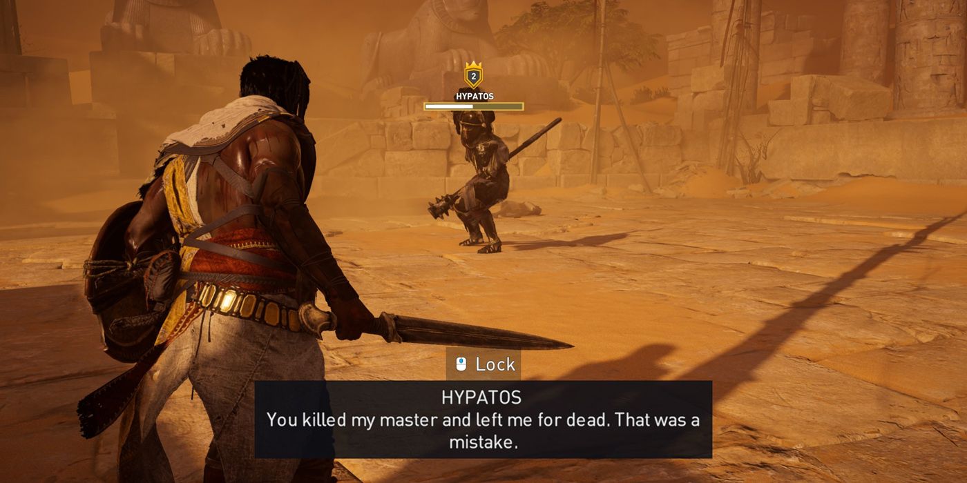 An Example Of Subtitles With A Backdrop In Assassin's Creed: Origins