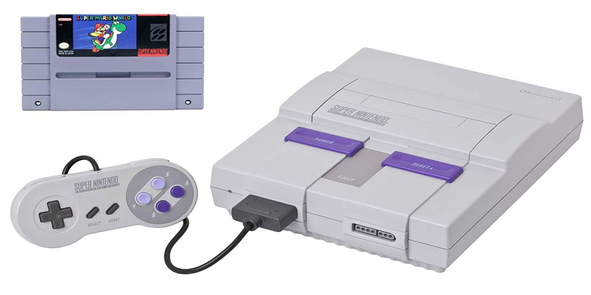 A picture of the Super Nintendo Entertainment System against a white background