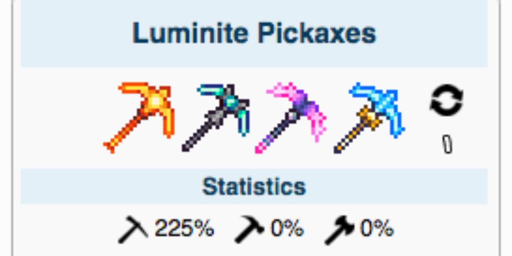 Luminite pickaxe stats from Terraria