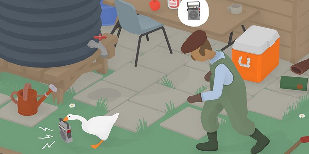 Untitled Goose Game farmer chasing Goose