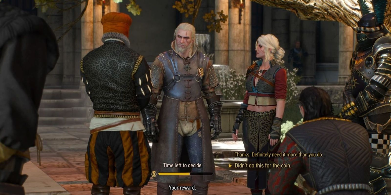Geralt decides whether to accept payment for returning Ciri to Emhyr