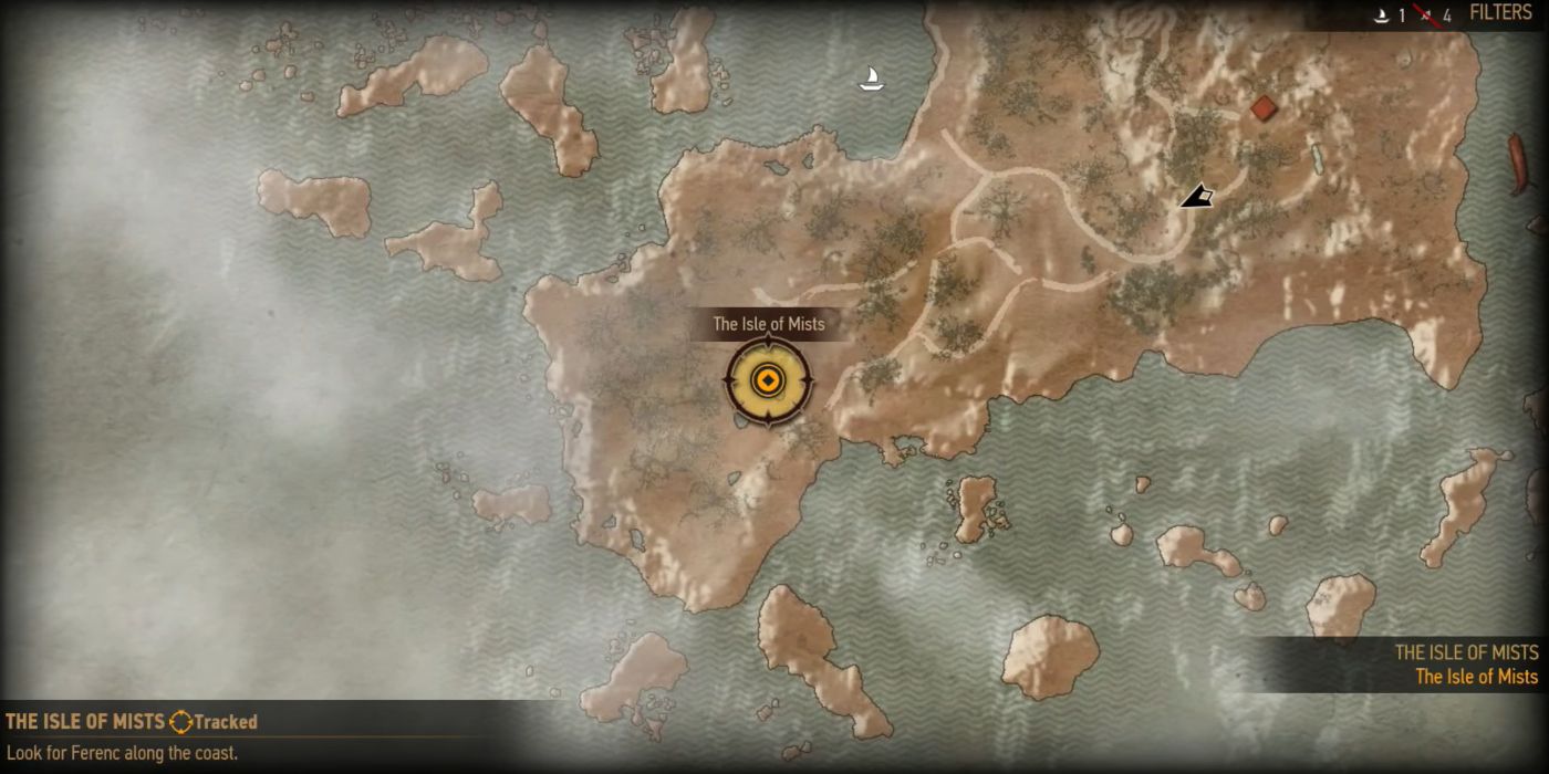 Ведьмак 3 Скриншот карты острова Туманов, показывающий местонахождение Ференца
