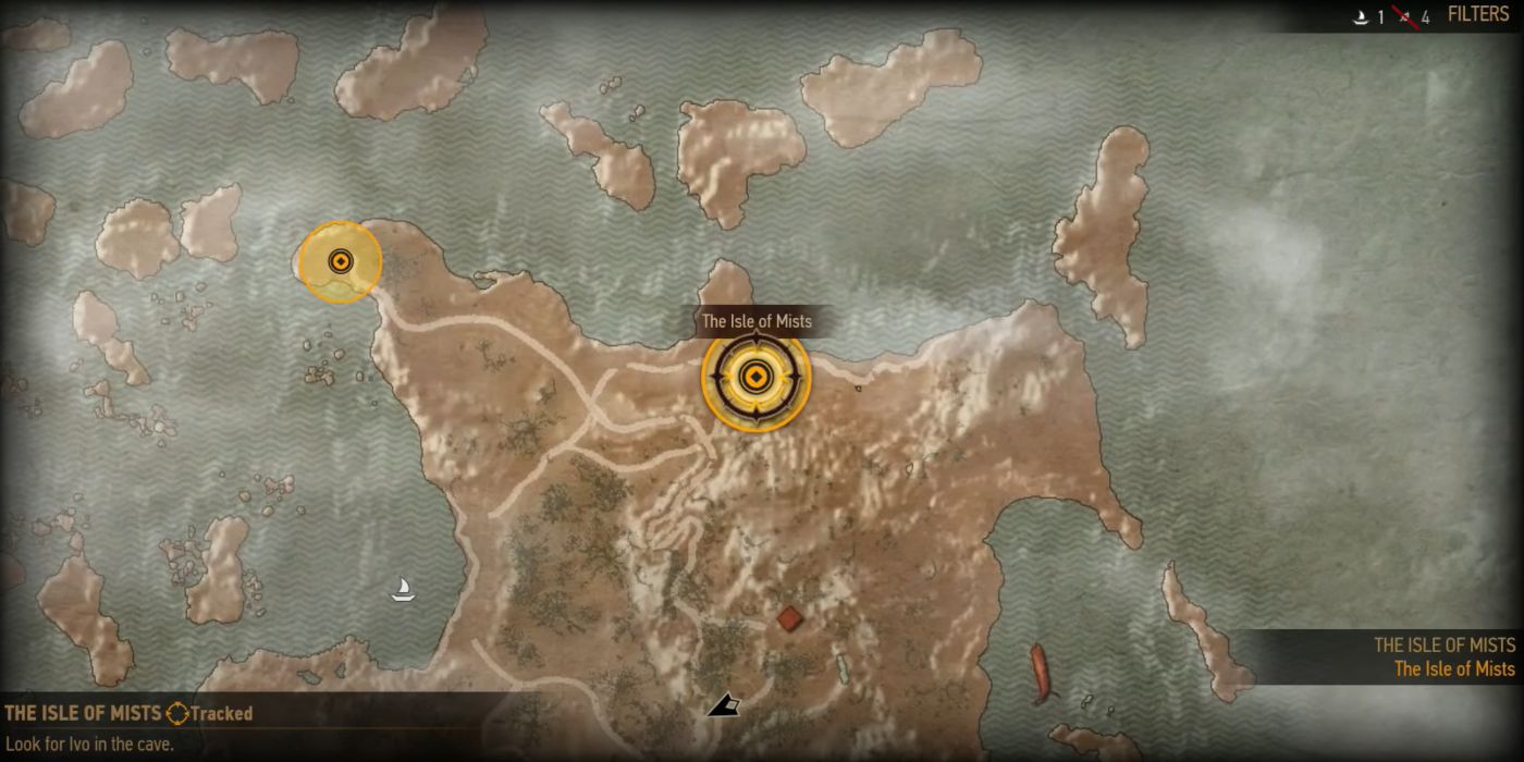 Ведьмак 3 Скриншот карты острова Туманов с указанием местоположения