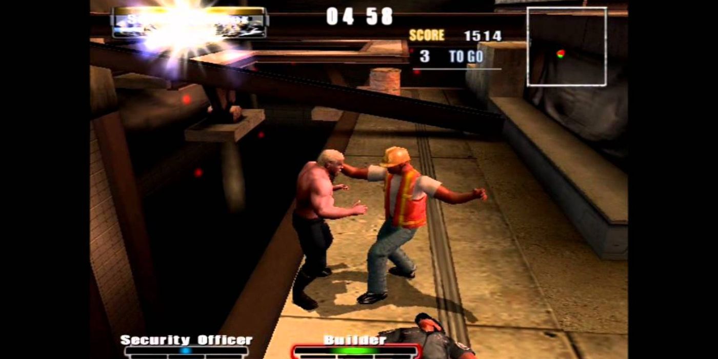 Scott Steiner fights off construction workers and security guards in the revenge mode of WrestleMania XIX