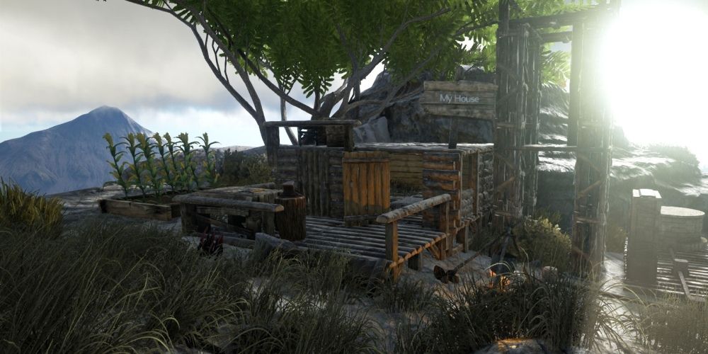 Ark: Survival Evolved House screenshot foundation with a sign that reads "My house."