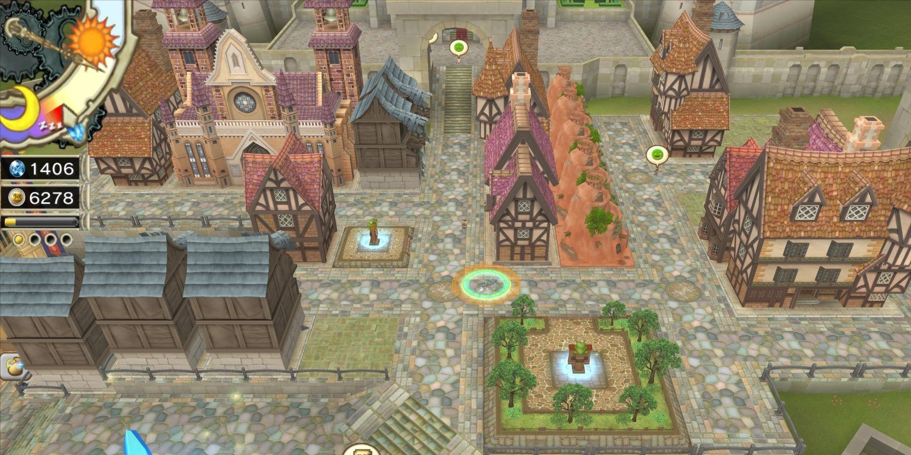 Final Fantasy Crystal Chronicles: My Life As A King fantasy town screenshot with time UI
