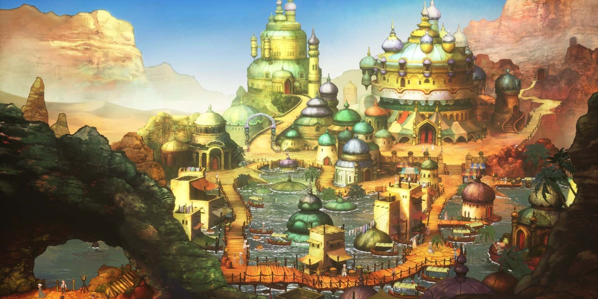 Backdrop of a town from Bravely Default 2