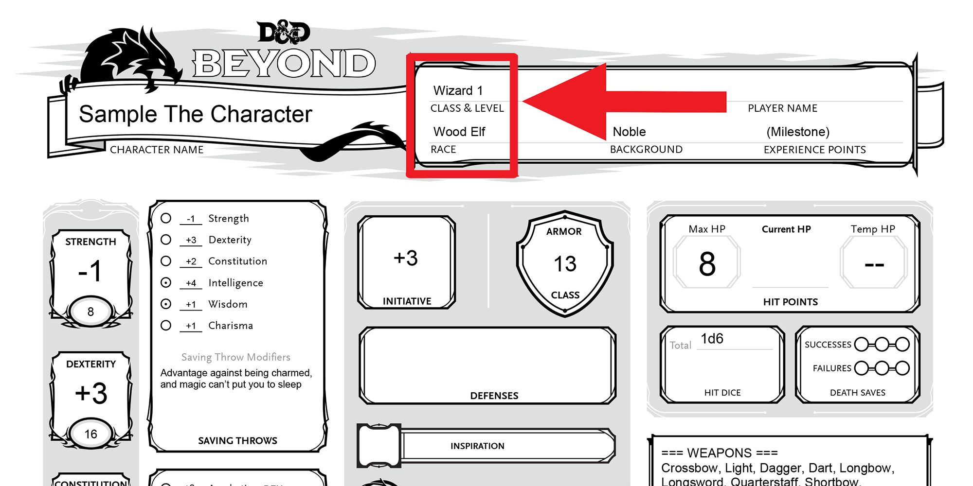 dnd character sheet class