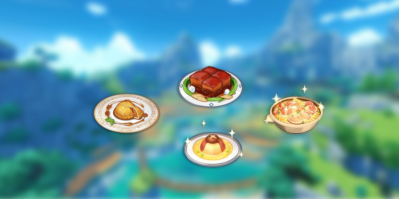 four meals on a faded background