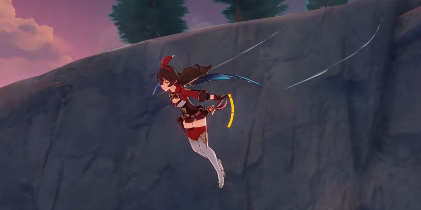 Genshin Impact: Amber Using The Glider