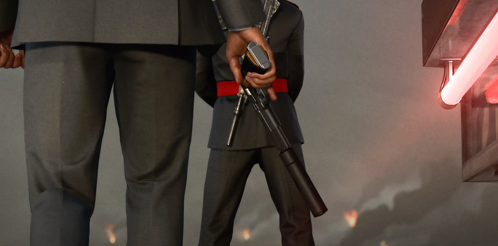 Agent 47 holding silenced pistol