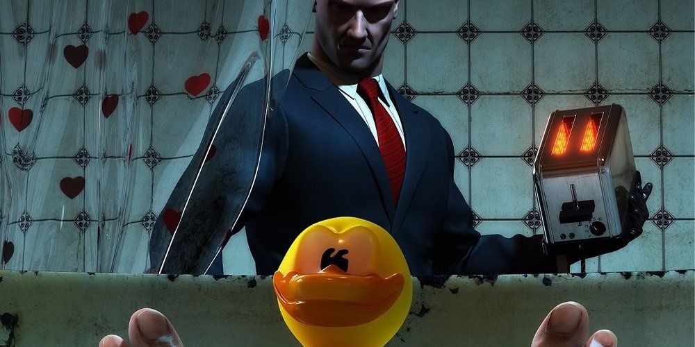 an advertisement crop for hitman blood money with a rubber duck