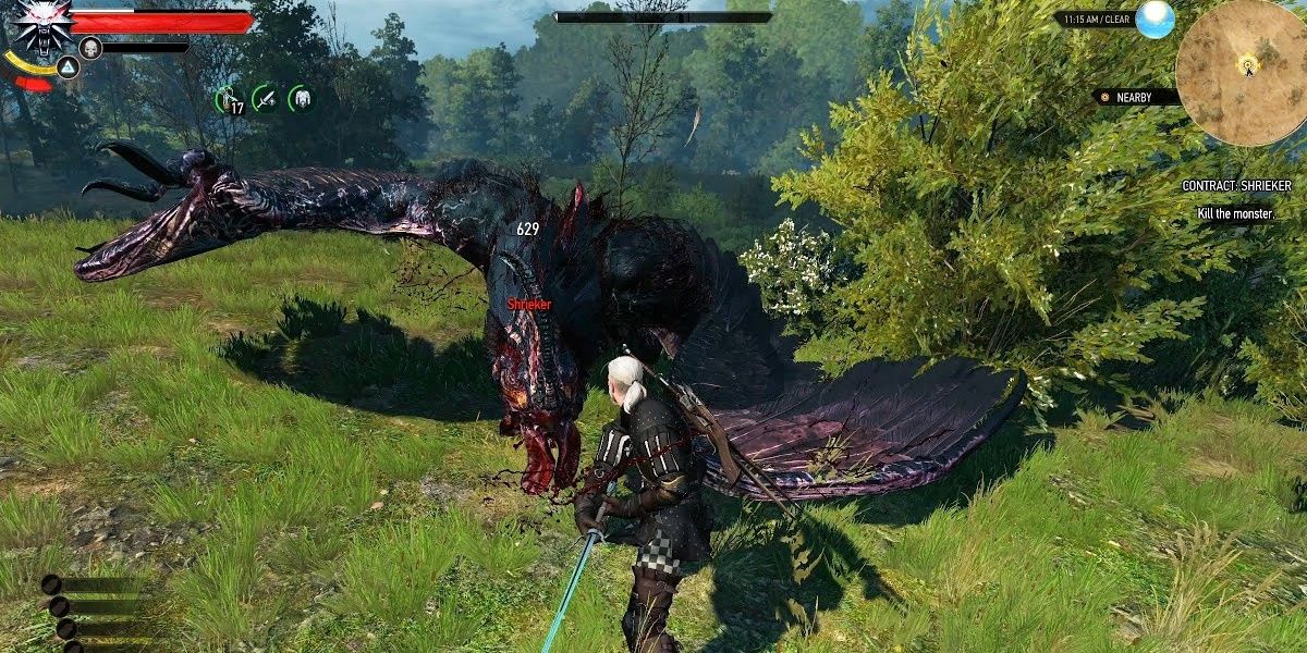 The witcher fighting the Cockatrice