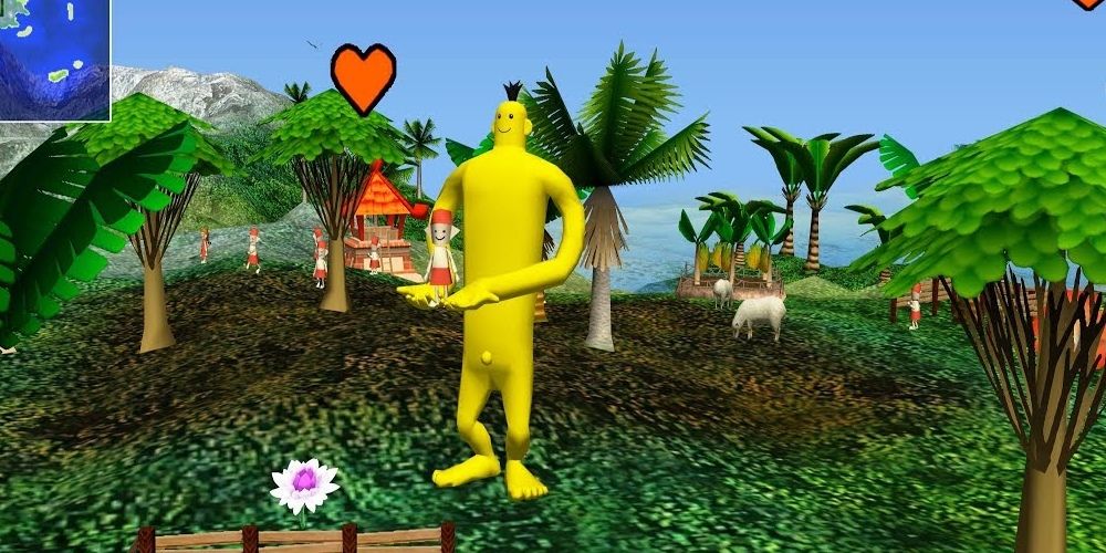 giant yellow humanoid holding human in jungle