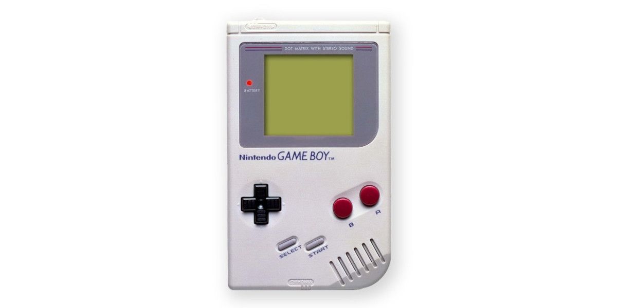 A picture of the original Game Boy on a white background