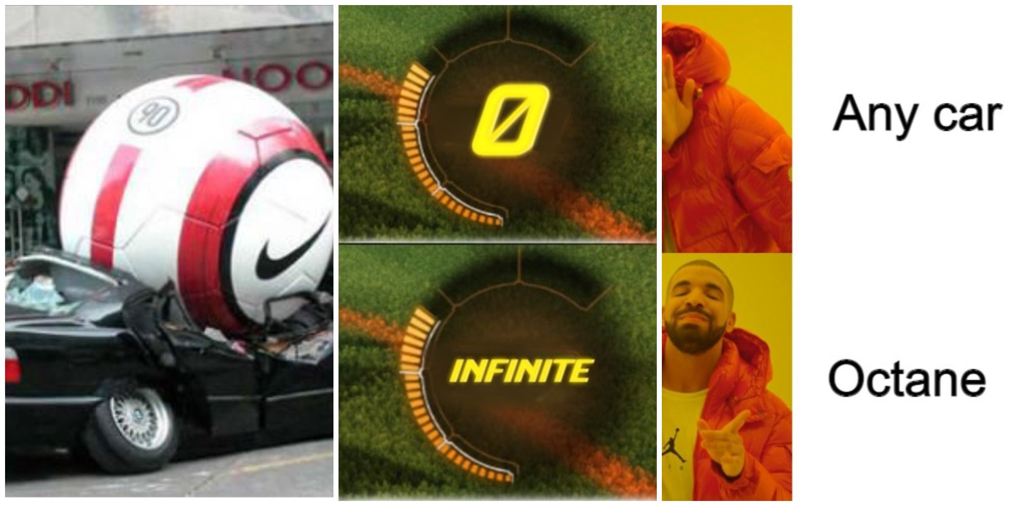 A collage of three different memes about Rocket League