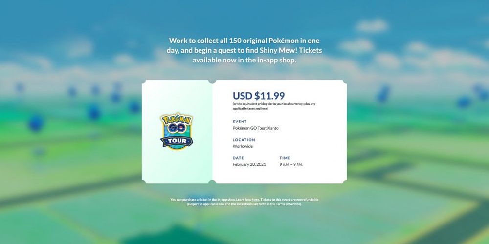 A ticket for the Pokémon GO Tour: Kanto event