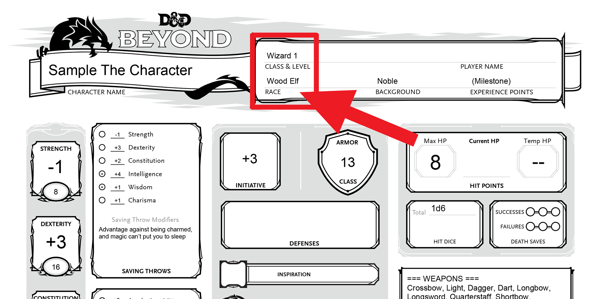 dnd character sheet race