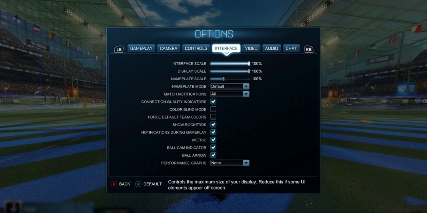 Interface settings in Rocket League