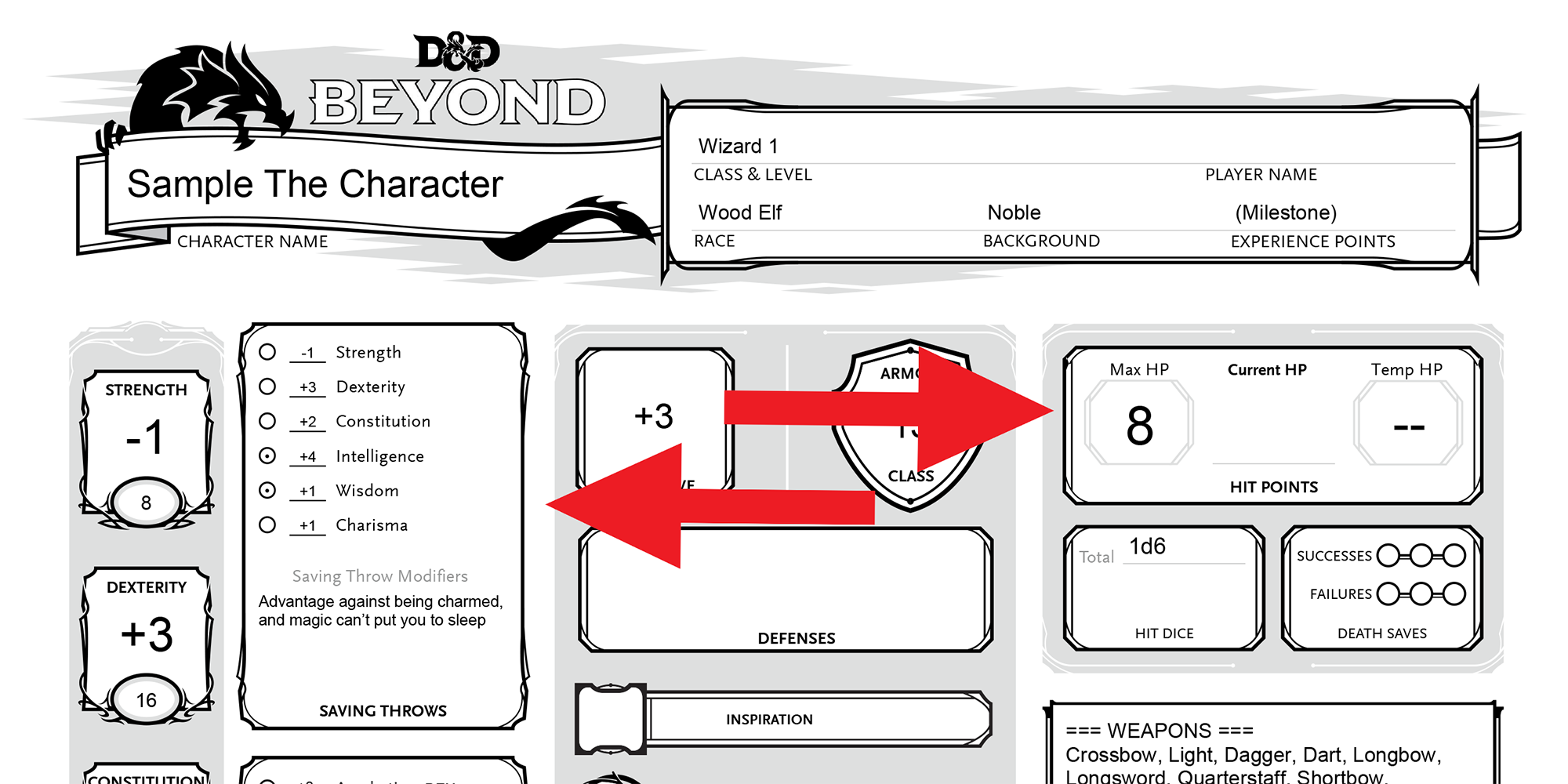 dnd character sheet saves and hp