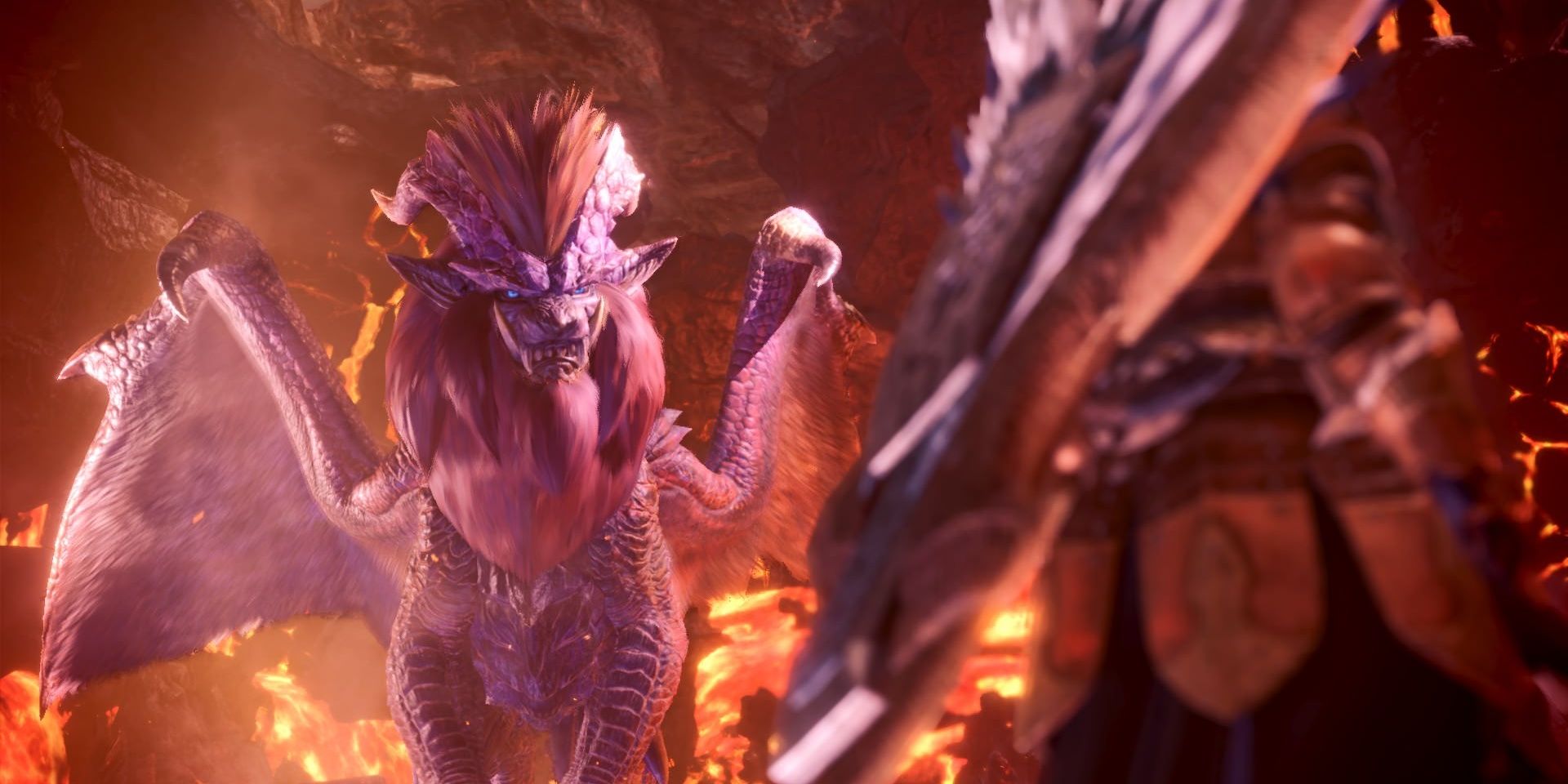 Teostra vs Hunter in Volcano in Monster Hunter World