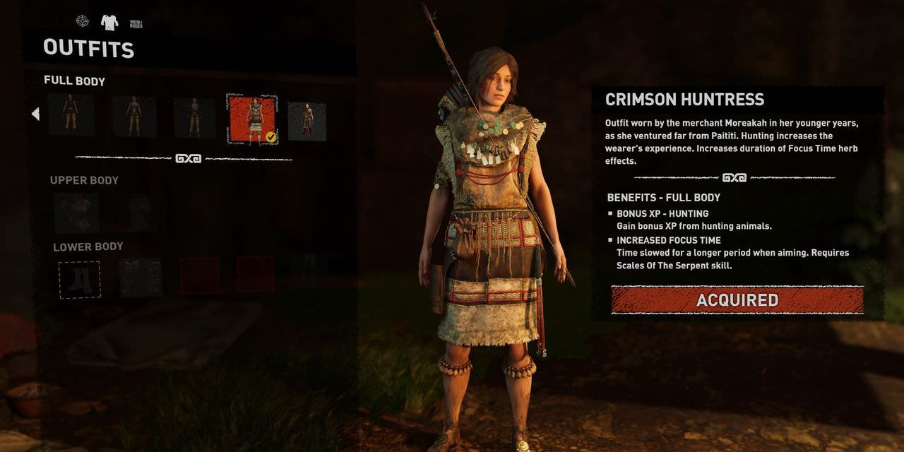 The Crimson Huntress outfit in Shadow of the Tomb Raider